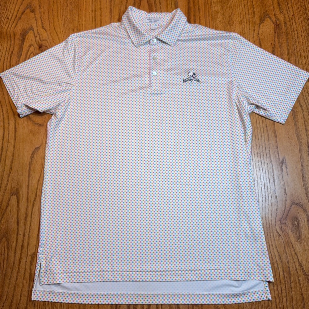 Peter Millar Golf Polo Mens L White Multicolor Mossy Oak Summer Comfort Stretch - Picture 4 of 8